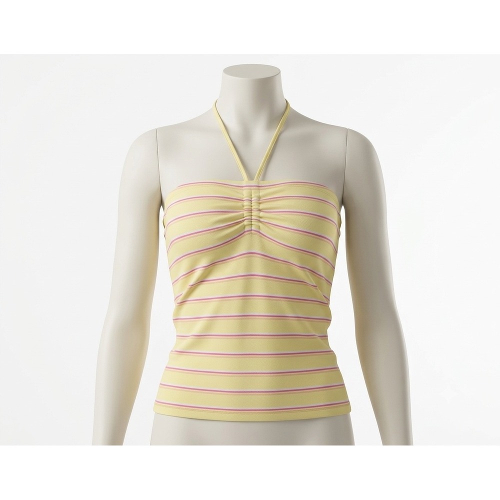 Unbranded Halter Tube Top Womens Small Yellow Striped Excellent Ruched Summer